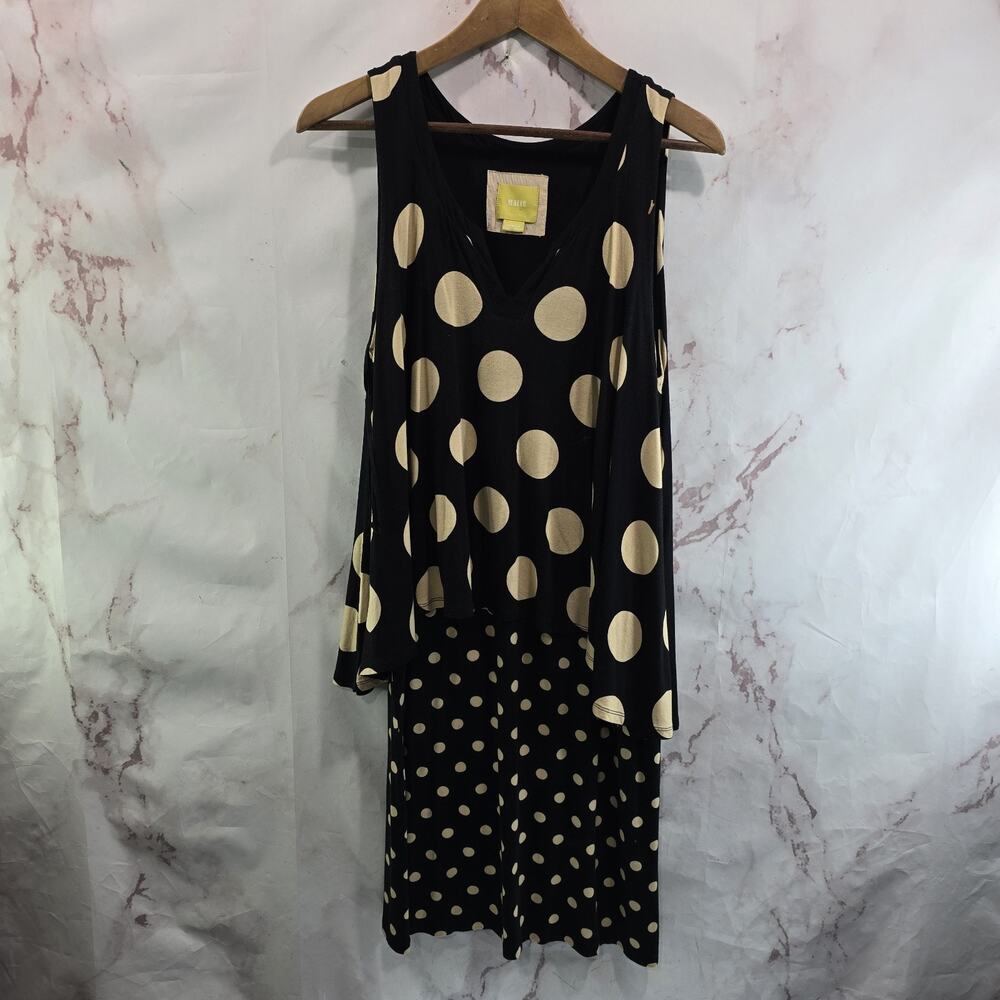 Anthropologie Dress Women Medium Black Beige Tank Polka Dot Maeve Davina Layered